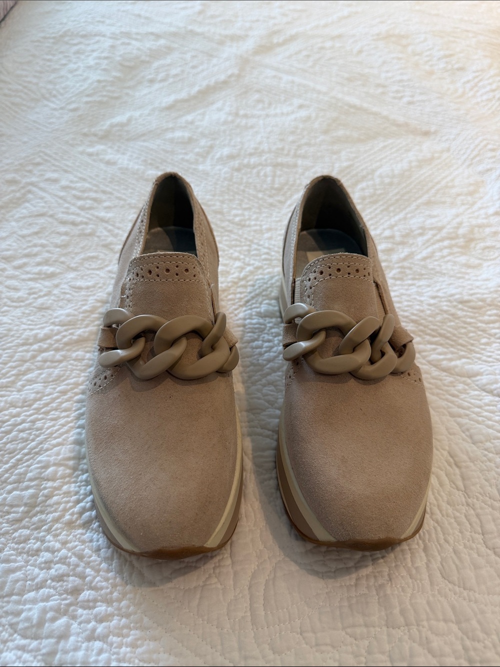 Dolce Vita Beige Platform Chain-Trim Slip-On Sneakers
